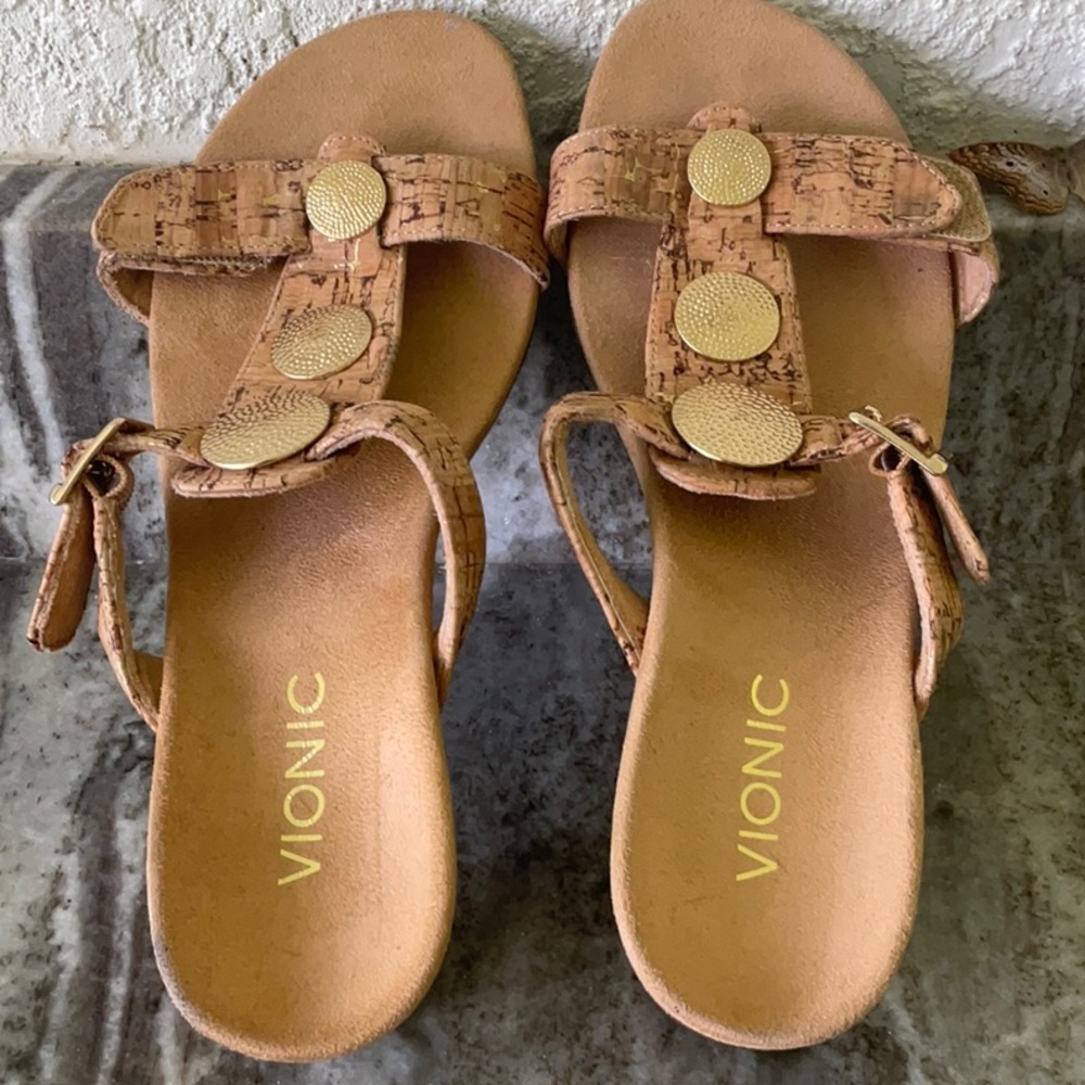 Vionic Suede And Cork Adjustable Strap Sandals - image 4